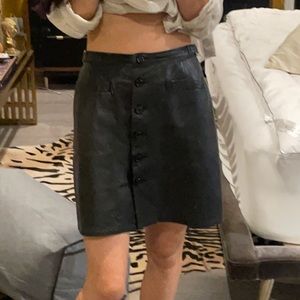 Black high waisted lamb leather a line mini skirt